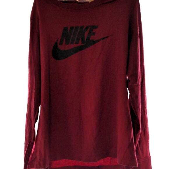 Nike Sportswear Essential Logo Top Women's Pomegranate Crew Neck Long Sleeve Tsh - Picture 1 of 4